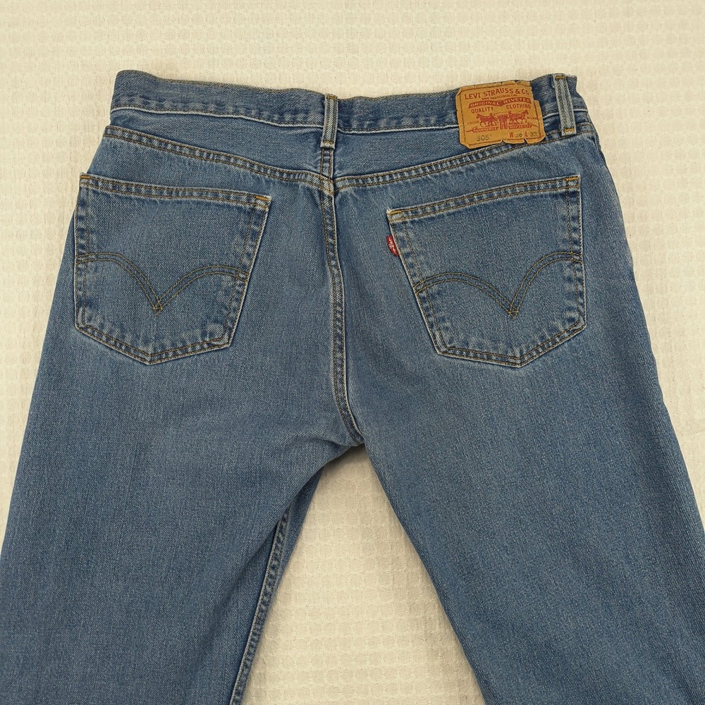 Levis 505 Mens Straight Fit Blue Denim Jeans 36x32 Medium Wash Zip Fly Classic - Picture 9 of 16